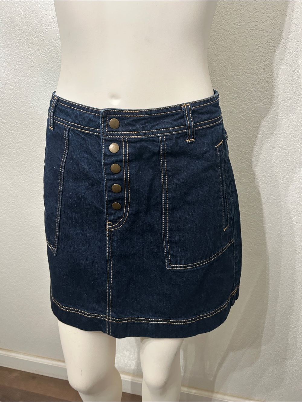 Free people Dark Blue Denim Button-Front Mini Skirt